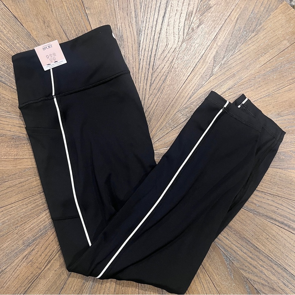 Victoria's Secret Black 7/8 Leggings Pockets White Stripe High Rise Sz XL SHORT